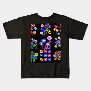 Rainbow Flowers - Black Style Kids T-Shirt